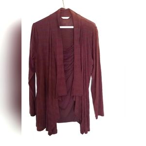 M&S Drape Front Cowl Neck Cardigan Blouse Sequin Irregular Hem Red S UK 12/US 8